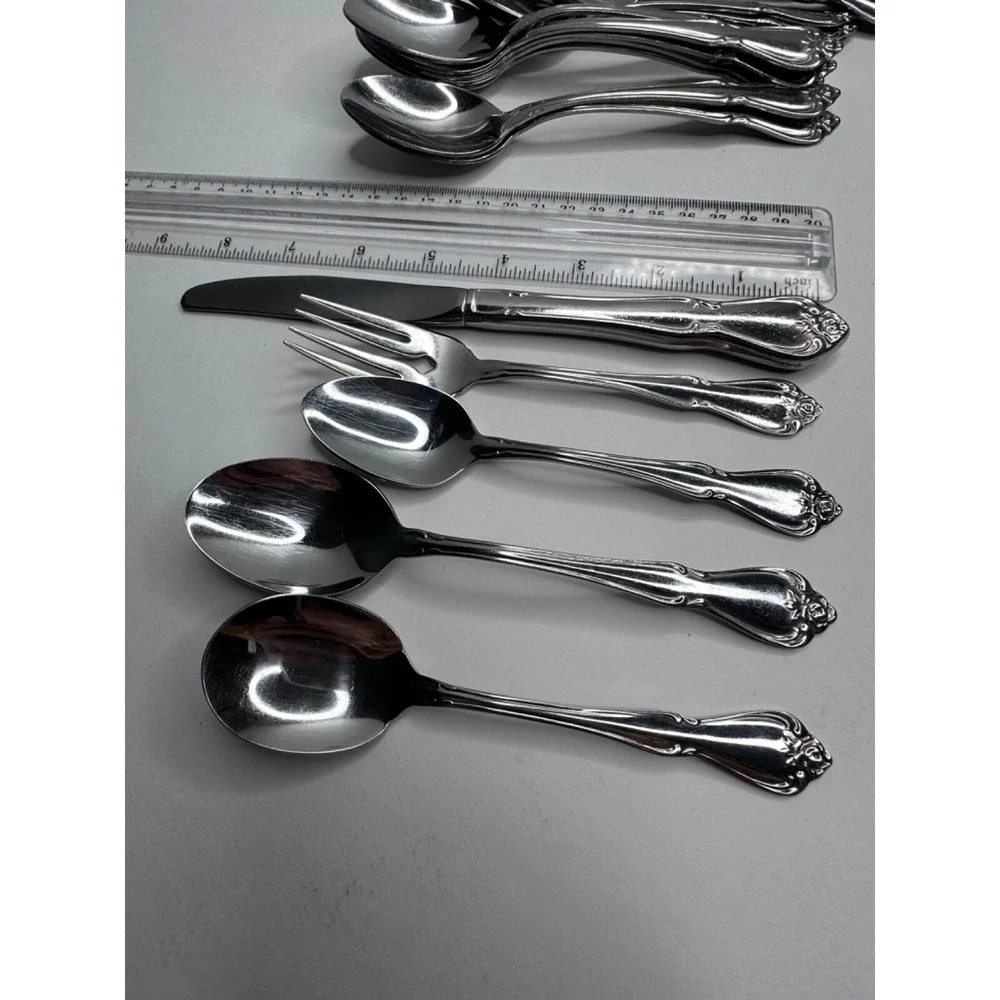 Oneida USA Arbor Rose Stainless Flatware Replacement Set Spoon Fork Knife 22 pc